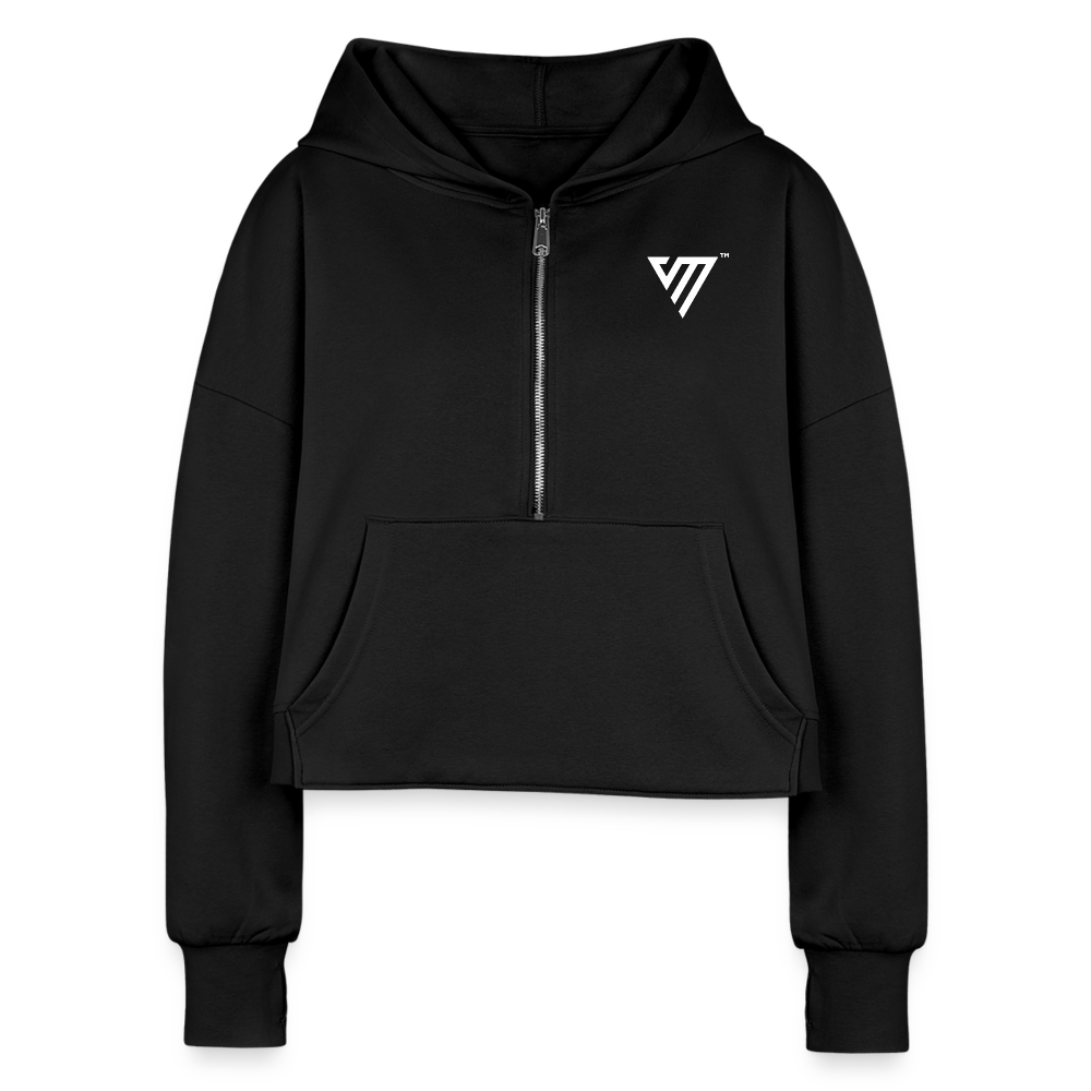 VM Logo [White] Half-Zip Cropped Hoodie - black