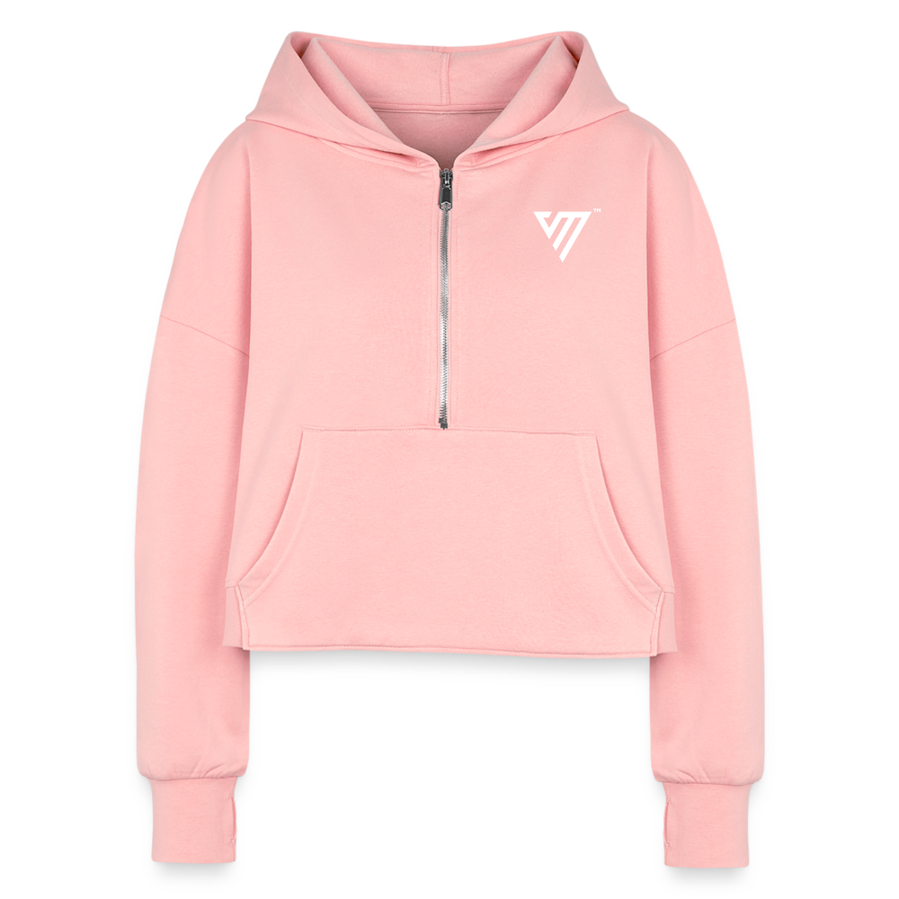 VM Logo [White] Half-Zip Cropped Hoodie - light pink