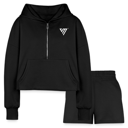 VM Logo [White] Half-Zip Cropped Hoodie & Jogger Short Set - black