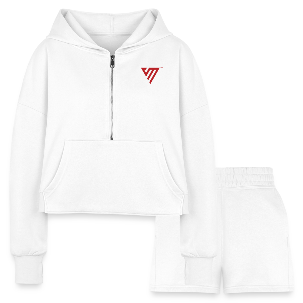 VM Logo [Red] Half-Zip Cropped Hoodie & Jogger Short Set - white