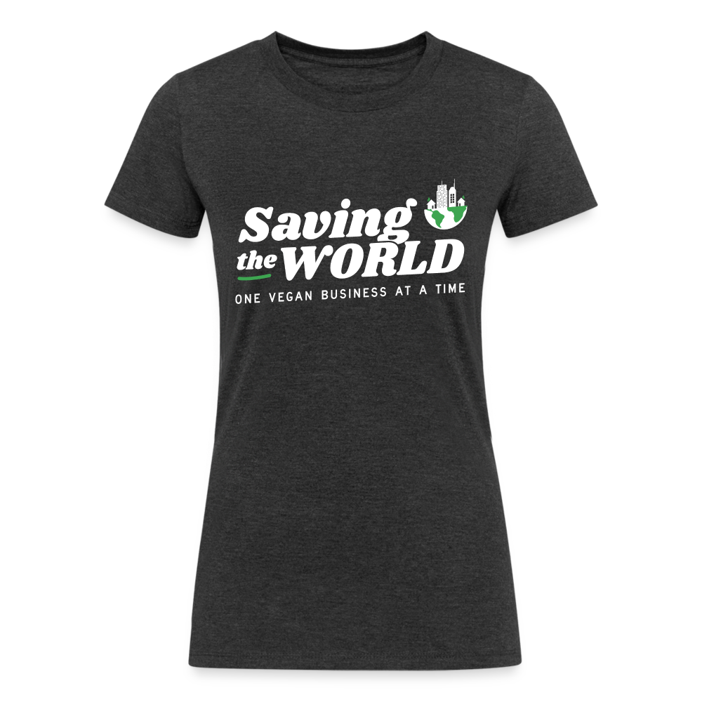 Saving the World [White] Fitted Organic Tri-Blend Shirt, Front Only - heather black