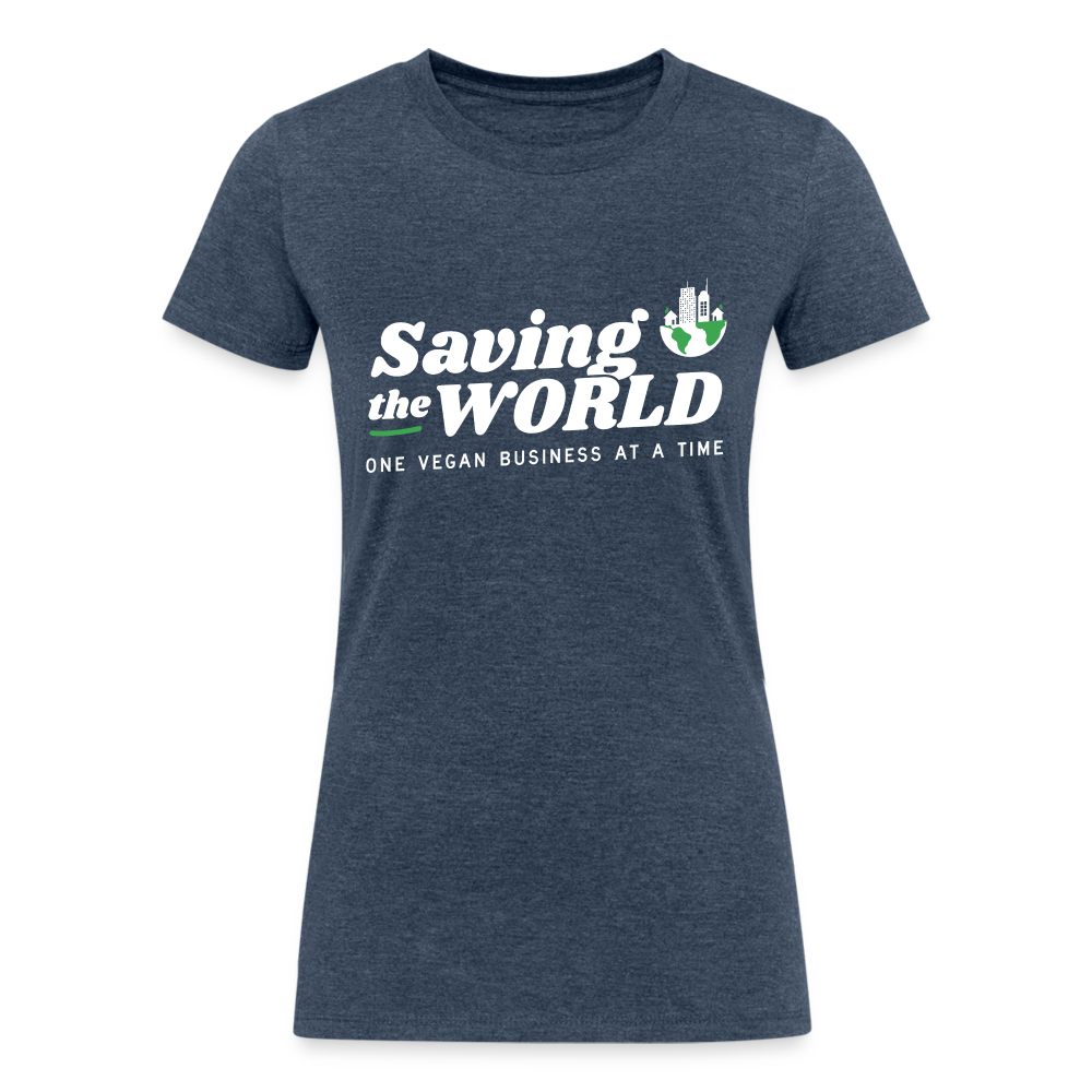 Saving the World [White] Fitted Organic Tri-Blend Shirt, Front Only - heather navy