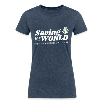 Saving the World [White] Fitted Organic Tri-Blend Shirt, Front Only - heather navy