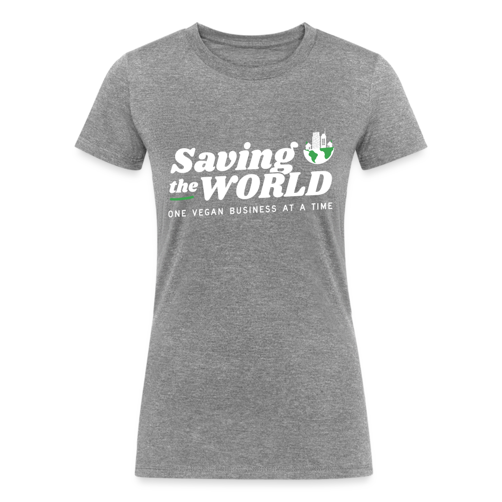 Saving the World [White] Fitted Organic Tri-Blend Shirt, Front Only - heather gray