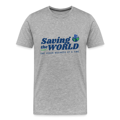 Saving the World [Blue] Straight Cut Organic Cotton Shirt, Front/Back - heather gray