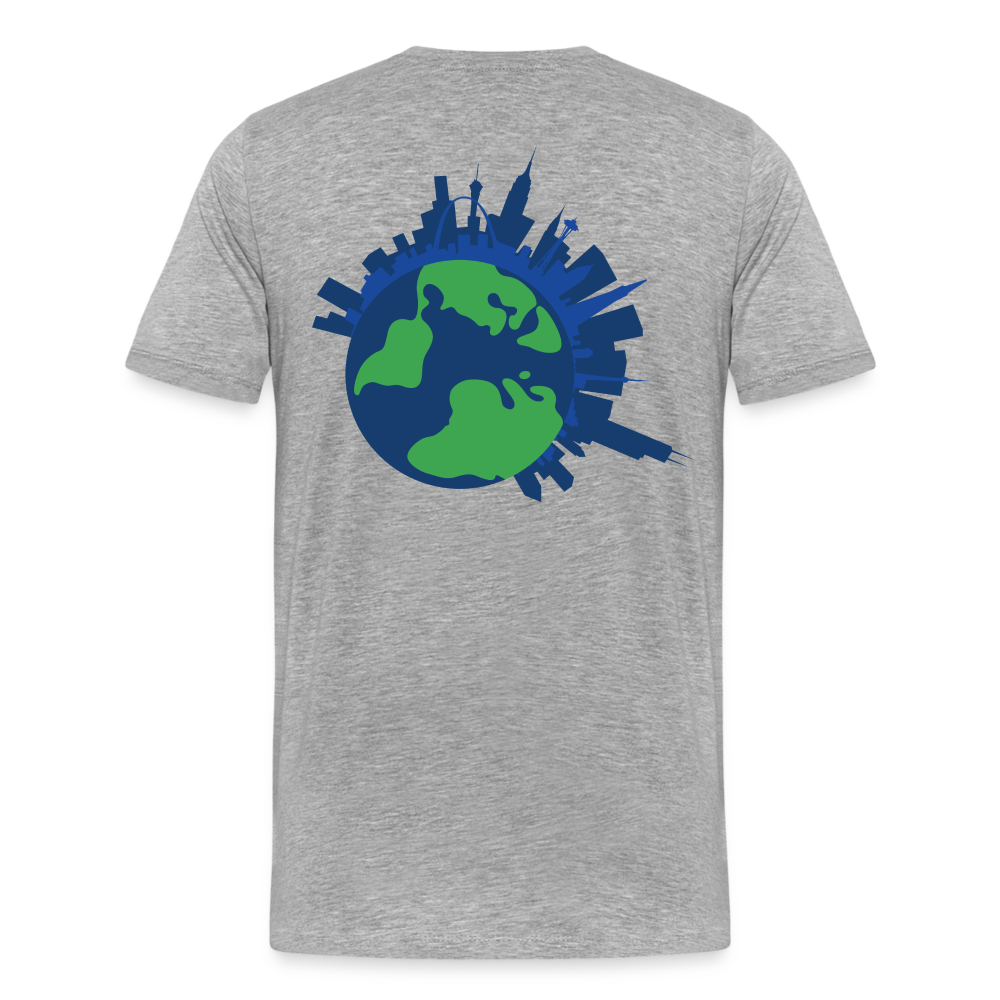 Saving the World [Blue] Straight Cut Organic Cotton Shirt, Front/Back - heather gray