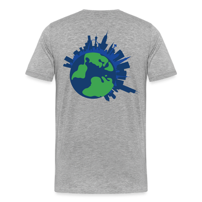 Saving the World [Blue] Straight Cut Organic Cotton Shirt, Front/Back - heather gray