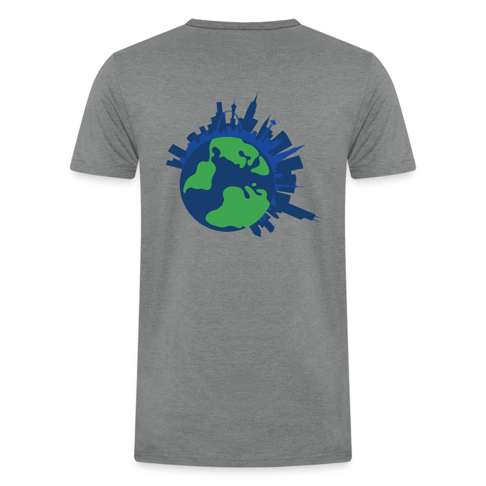 Saving the World [Blue] Straight Cut Organic Tri-Blend Shirt, Front/Back - heather gray