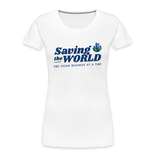 Saving the World [White] Fitted Organic Cotton Shirt, Front/Back - white