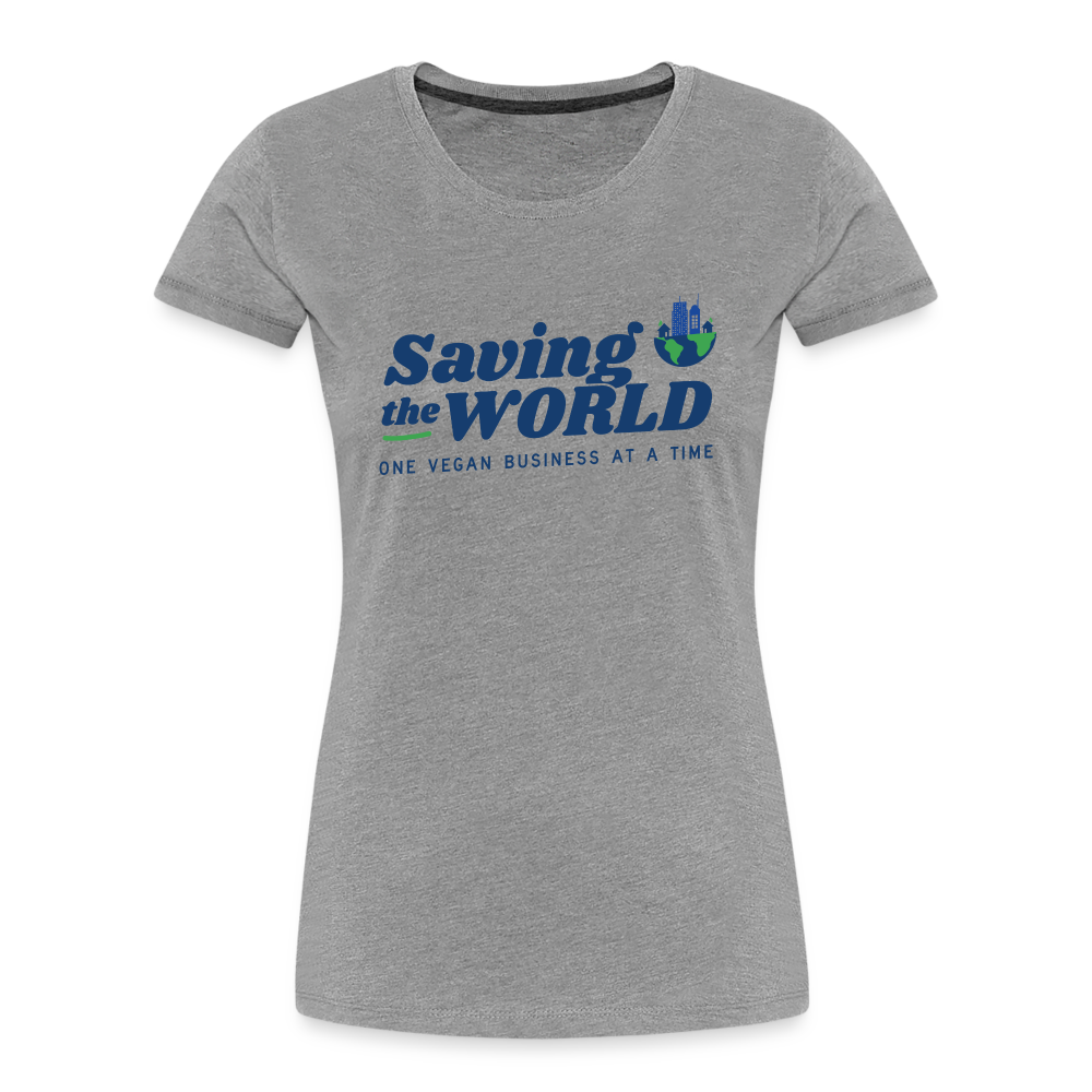 Saving the World [White] Fitted Organic Cotton Shirt, Front/Back - heather gray