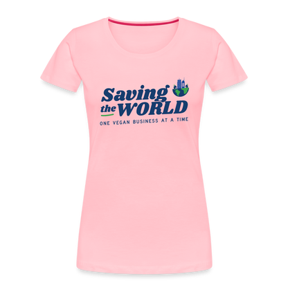 Saving the World [White] Fitted Organic Cotton Shirt, Front/Back - pink
